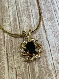 Beautiful Gold Tone Necklace With Black Onyx Rhinestone