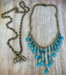 Gold Tone And Turquoise Color Necklaces