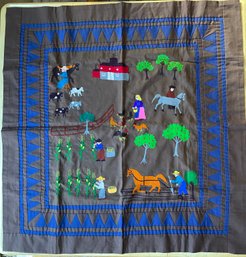 Hand Stitched Folk Art Wall Tapestry