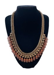 Stunning Gold Tone Necklace With Pink Beads