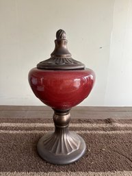 Home Decor Ceramic And Metal Red Dish Vessel