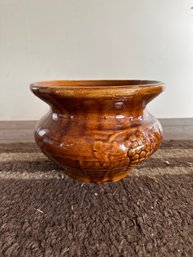 Nelson McCoy Brown Embossed Pottery Glazed Spittoon