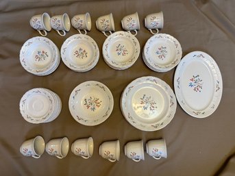 Dish Lot Stoneware Spring Meadow Cups Saucers And Bowls