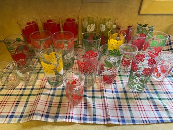 Drinking Glass Lot Floral Juice Glasses