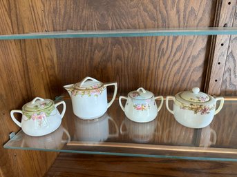 Sugar Bowl Lot And Creamer Floral