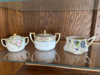 Sugar Bowl Lot And Creamer Floral Serve Ware