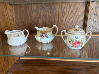 Creamer And Sugar Bowl Lot Flowers