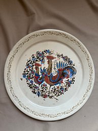 Metal Tray Round Rustic Metal Rooster Chickens
