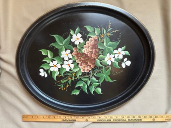 Oval Metal Larger Tray Decorative Black Flower