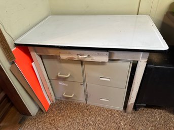Enamelware Top Table Desk With Small Drawer