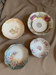 Bowl Lot Of Four Dishes China Flower Serve Ware