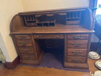 Roll Top Wood Office Desk Traditional Furniture