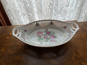 Dish With Handles Pink Roses Flower Oval