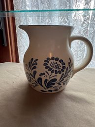 Pitcher Folk Art Stoneware Decor Blue