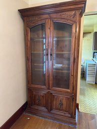 Wood China Hutch Glass Shelves And Doors Storage