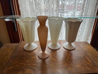 Vase Lot Milk Glass Fern Leaf Decor