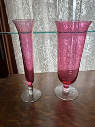 Vase Lot Of Two Glass Vases Cranberry Floral Design