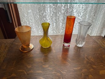 Glass Vase Lot Orange And Yellow Art Glass