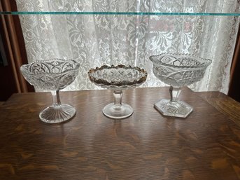 Pedestal Candle Dish Lot Of Three Dishes