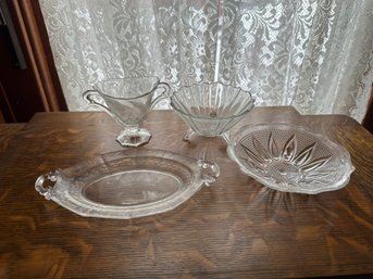 Glass Bowl And Dish Lot Footed Clear Glassware
