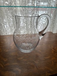 Clear Glass Juice Pitcher Etched Serve Ware