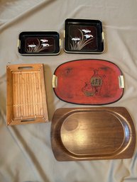 Vintage Tray Lot Wood Japanese Lacquerware