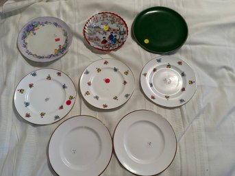 Floral Dish Lot White And Gold Plates