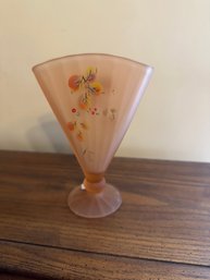 Satin Pink Fan Shaped Vase Glass Decor