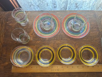 Glass Plates Bowl Cups Painted Stripes Colorful