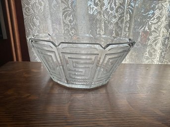 Bowl Clear Glass Greek Key Serving Dish