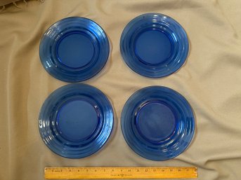 Blue Glass Plate Lot Of Four