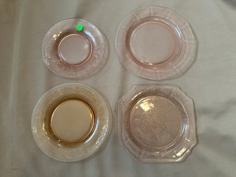 Pink Glass Dish Lot Four Plates