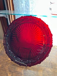 Ruby Red Glass Plate Serve Ware Dish