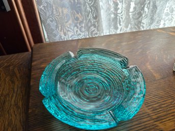 Ashtray Art Glass Blue Decor