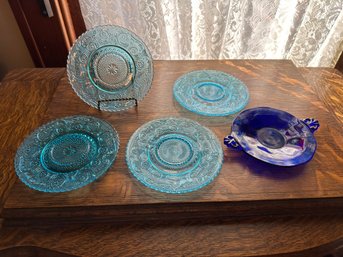 Blue Plate Lot Glass Dishes Tableware