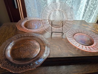 Pink Glass Dishes Lot Of Four Plates