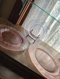 Pink Glass Plate Lot Of Three Dishes