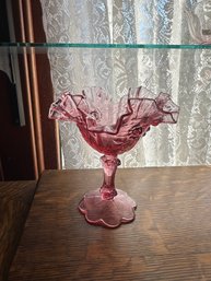 Pink Fenton Glass Ruffled Candy Dish