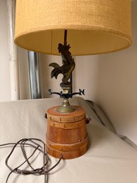 Table Lamp Wooded Bottom With Rooster Vintage