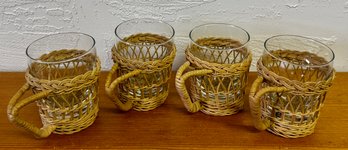 Vintage Libby Cups With Wicker Holders