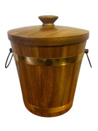 Vintage KMC Large Teak Wood Ice Bucket With Brass Handles