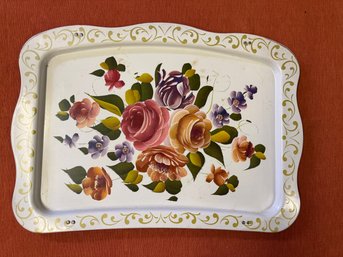 Colorful Metal Tray With Painted Flowers Originally From TV Tray