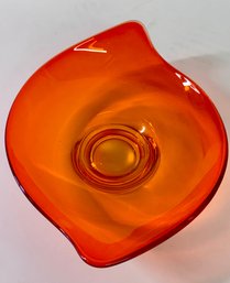 Vintage Viking  Glass Amberina Persimmon Orange Footed Bowl