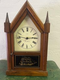 Vintage Steeple Mantel Clock With Ship Motif