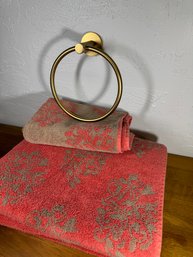 Vintage Looking World Market Towels And New In Box Gold Ring Towel Holder For Bath Or Kitchen