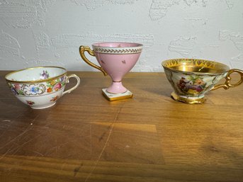 Vintage Trio Of Hand Painted Tea Cups
