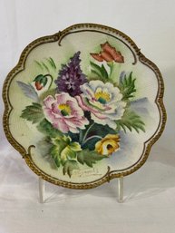 Vintage Hand Painted Plate With Unique Texture Signed T Nagasaki About 8 Inches