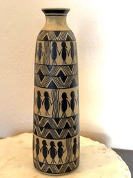 Sauri Warli Tribe Folk Art Pottery Vase W/ People Holding Hands