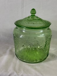 1 Of 2 Green Glass Candy Jar