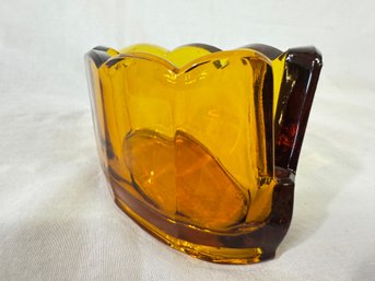 Pressed Glass Amber Slotted Spoon Rest